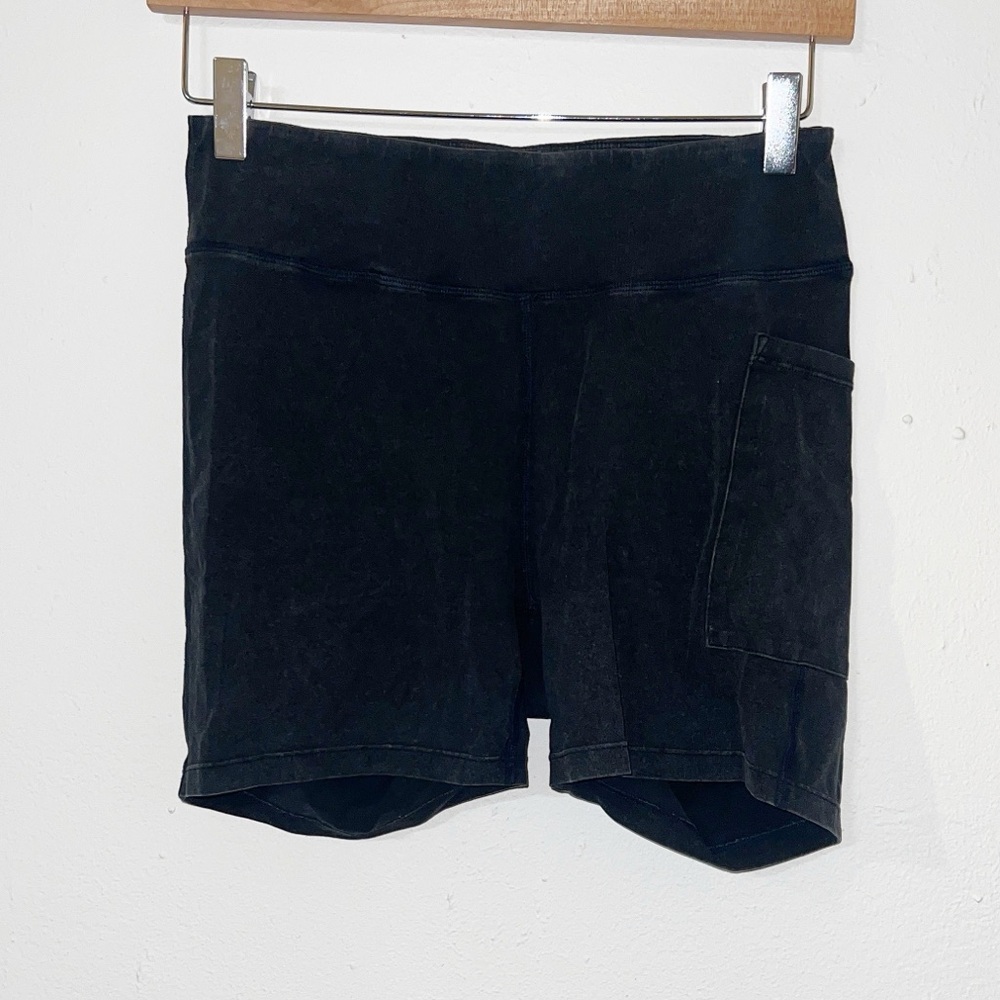Free people movement gray black acid wash cotton biker shorts